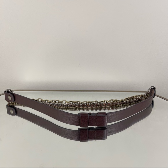 COLDWATER CREEK 90s Dark Brown Leather Bohemian Layered Multi Chain Drape Belt - Picture 6 of 8